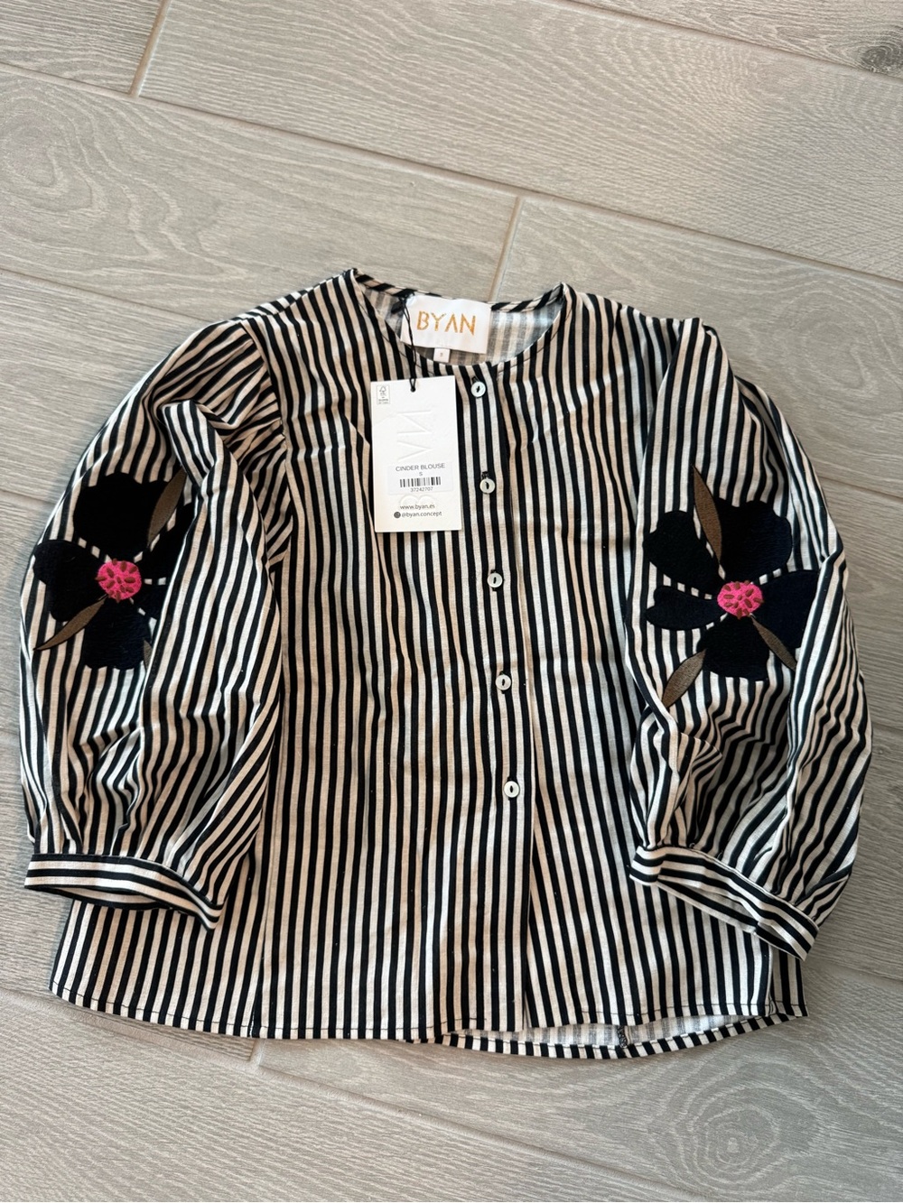 Byan Cotton Linen Embroidered Striped Cinder Blouse Nwt — image 7 of 8